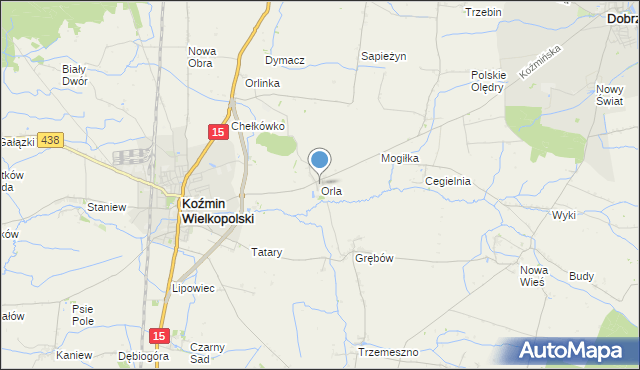 mapa Orla, Orla gmina Koźmin Wielkopolski na mapie Targeo